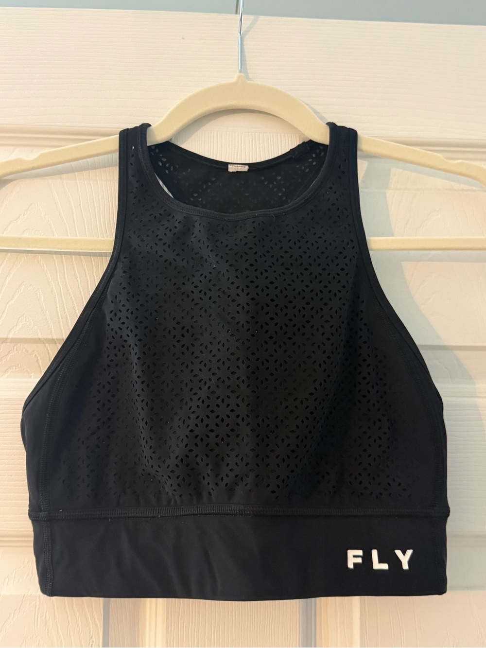FLY Black Laser-Cut High Neck Sports Bra